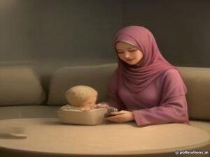 أم مغربية تجلس مع طفلها في المنزل بعيداً عن الهاتف وهما يتحدثان بابتسامة